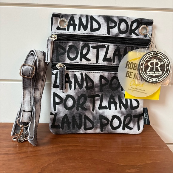 Robin Ruth Handbags - New Robin Ruth Canvas Passport Crossbody Bag Purse Black White Tie-Dye Portland